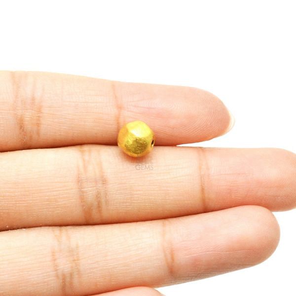 18K Solid Yellow Gold Fancy Hammered Shape Matt Brushed Finished, 7X7mm Bead, SGTAN-0015, Sold By 1 Pcs.