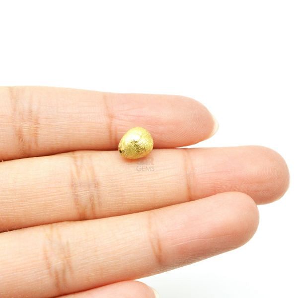 18K Solid Yellow Gold Pear Drop  Shape Matt Brushed Finished, 8X6mm Bead, SGTAN-0017, Sold By 1 Pcs.