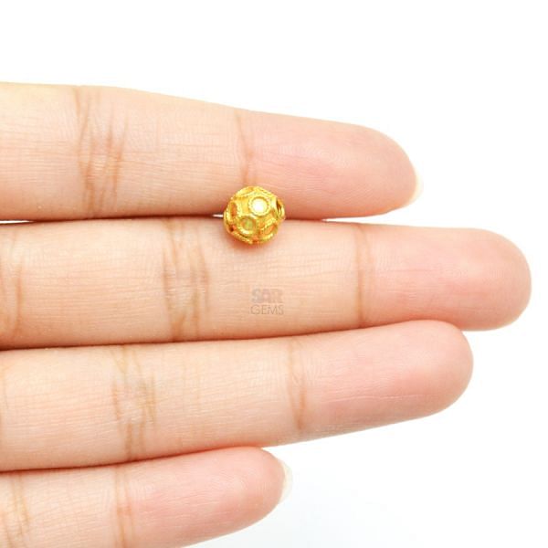 18K Solid Yellow Gold Pear Ball Fancy  Shape Fancy Finished, 7mm Bead, SGTAN-0018, Sold By 1 Pcs.