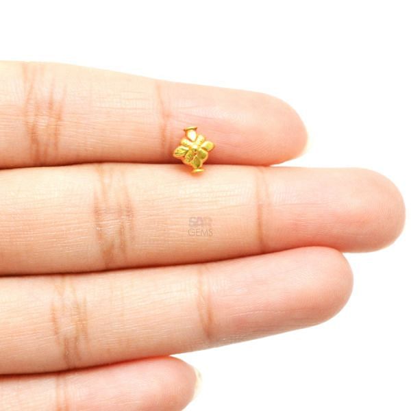 18K Solid Yellow Gold Fancy Flower  Shape Plain Finished,6,5X6,5mm Bead, SGTAN-0019, Sold By 2 Pcs.
