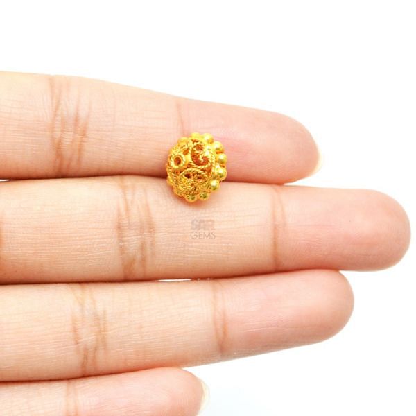 18K Solid Yellow Gold Fancy Shape Plain Finished, 11X11mm Bead, SGTAN-0020, Sold By 1 Pcs.