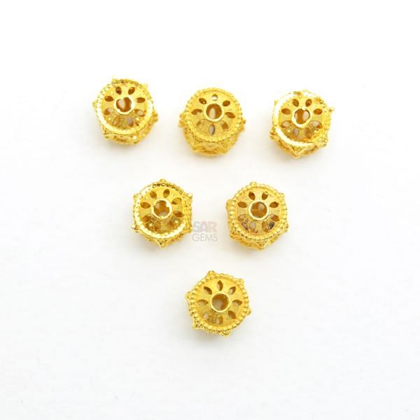 18K Solid Yellow Gold Drum Shape Fancy Textured Finished, 9X7mm Bead, SGTAN-0021, Sold By 1 Pcs.