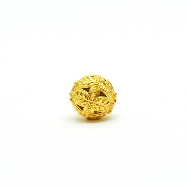 18K Solid Yellow Gold Ball Shape Fancy Textured Finished, 10X10mm Bead, SGTAN-0026, Sold By 1 Pcs.