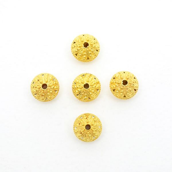 18K Solid Yellow Gold Ball Shape Fancy Textured Finished, 10X10mm Bead, SGTAN-0026, Sold By 1 Pcs.