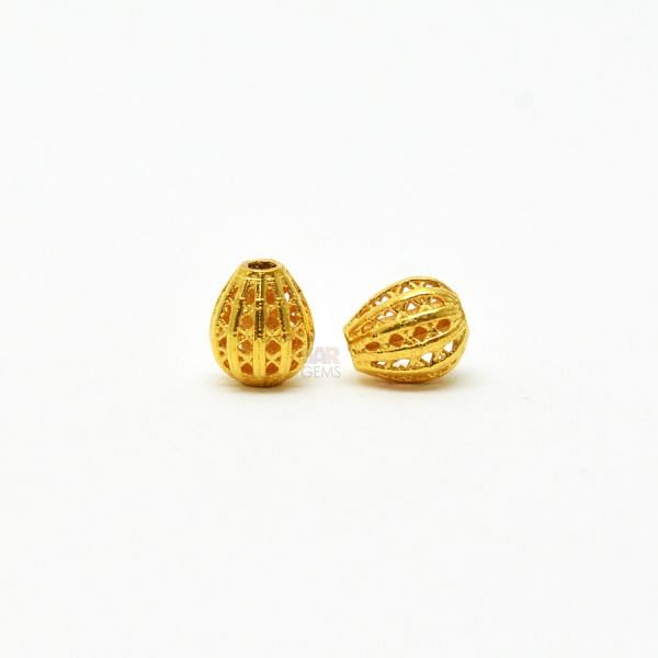 18K Solid Yellow Gold Roundel Shape Fancy Textured Finished, 6X7,5mm Bead, SGTAN-0029, Sold By 1 Pcs.