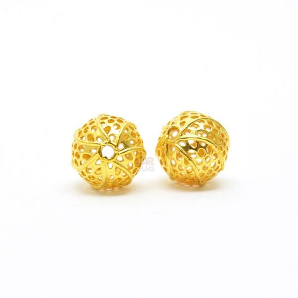 18K Solid Yellow Gold Fancy Ball Shape Textured Finished, 11mm Bead, SGTAN-0031, Sold By 1 Pcs.