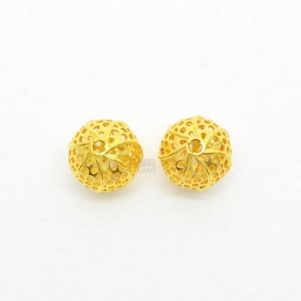 18K Solid Yellow Gold Fancy Ball Shape Textured Finished, 11mm Bead, SGTAN-0031, Sold By 1 Pcs.