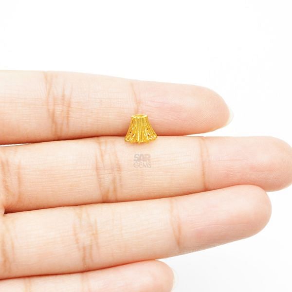 18K Solid Yellow Gold Fancy Shape Plain Textured Finished, 6X7mm Bead, SGTAN-0032, Sold By 1 Pcs.