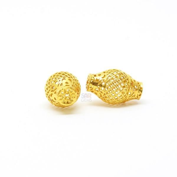 18K Solid Yellow Gold Drum Shape Plain Textured Finished, 15X10mm Bead, SGTAN-0033, Sold By 1 Pcs.
