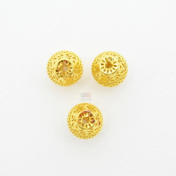 18K Solid Yellow Gold Drum Shape Plain Textured Finished, 15X10mm Bead, SGTAN-0033, Sold By 1 Pcs.