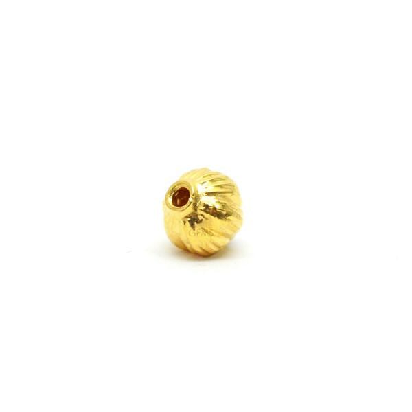 18K Solid Yellow Gold Roundel Shape Fancy Line Textured Finished, 8X7,5mm Bead, SGTAN-0034, Sold By 1 Pcs.