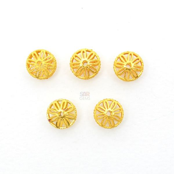 18K Solid Yellow Gold Drum Shape Textured Finished, 11X9mm Bead, SGTAN-0035, Sold By 1 Pcs.