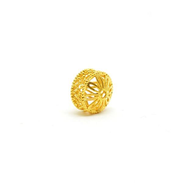 18K Solid Yellow Gold Drum Shape Textured Finished, 7X9mm Bead, SGTAN-0036, Sold By 1 Pcs.