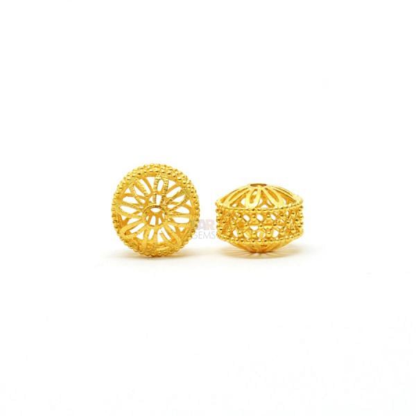 18K Solid Yellow Gold Drum Shape Textured Finished, 7X9mm Bead, SGTAN-0036, Sold By 1 Pcs.