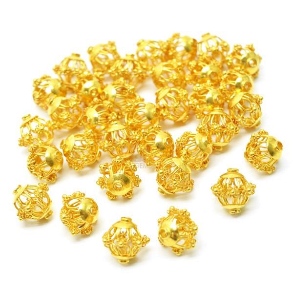 18K Solid Yellow Gold Drum Shape Plain Finished, 11X11mm Bead, SGTAN-0037, Sold By 1 Pcs.
