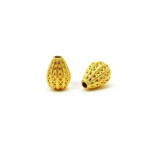 18K Solid Yellow Gold Drum Shape Textured Finished, 10X7mm Bead, SGTAN-0038, Sold By 1 Pcs.
