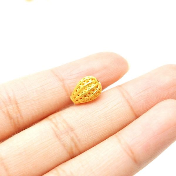 18K Solid Yellow Gold Drum Shape Textured Finished, 10X7mm Bead, SGTAN-0038, Sold By 1 Pcs.
