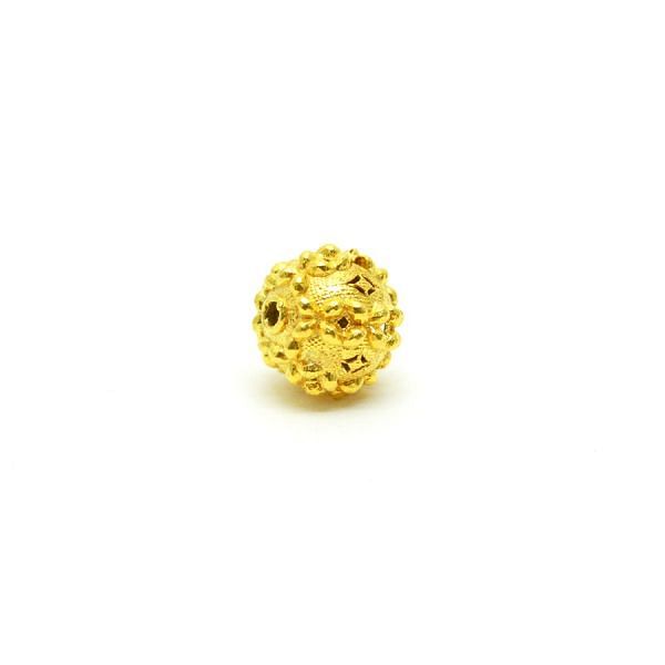 18K Solid Yellow Gold Ball Shape Textured Finished, 11X11mm Bead, SGTAN-0039, Sold By 1 Pcs.