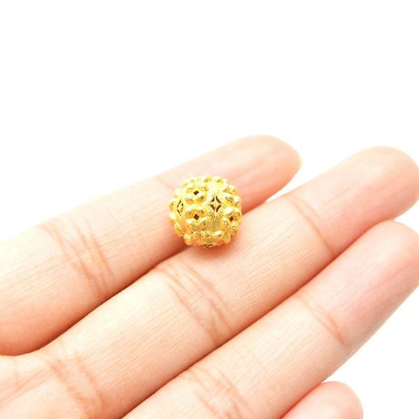 18K Solid Yellow Gold Ball Shape Textured Finished, 11X11mm Bead, SGTAN-0039, Sold By 1 Pcs.