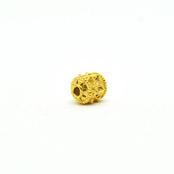 18K Solid Yellow Gold Drum Shape Textured Finished, 7X6mm Bead, SGTAN-0040, Sold By 1 Pcs.
