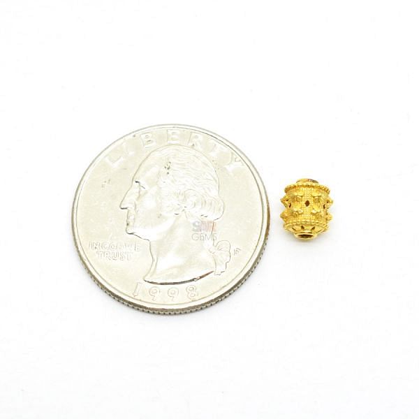 18K Solid Yellow Gold Drum Shape Textured Finished, 7X6mm Bead, SGTAN-0040, Sold By 1 Pcs.