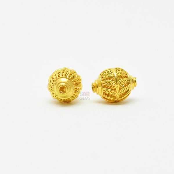 18K Solid Yellow Gold Drum Shape Textured Finished, 13X10mm Bead, SGTAN-0041, Sold By 1 Pcs.