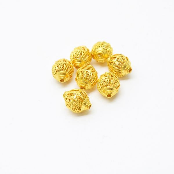 18K Solid Yellow Gold Drum Shape Textured Finished, 13X10mm Bead, SGTAN-0041, Sold By 1 Pcs.