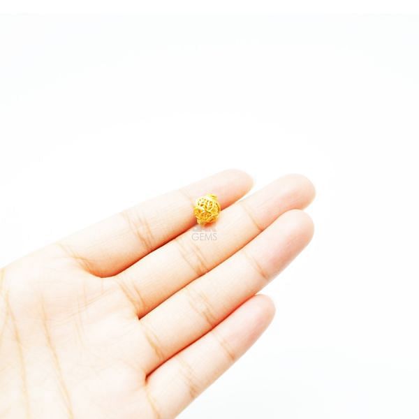 18K Solid Yellow Gold Drum Shape Textured Finished, 10X8mm Bead, SGTAN-0042, Sold By 1 Pcs.