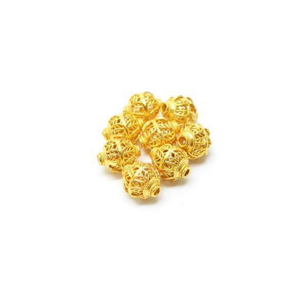18K Solid Yellow Gold Drum Shape Textured Finished, 10X8mm Bead, SGTAN-0042, Sold By 1 Pcs.