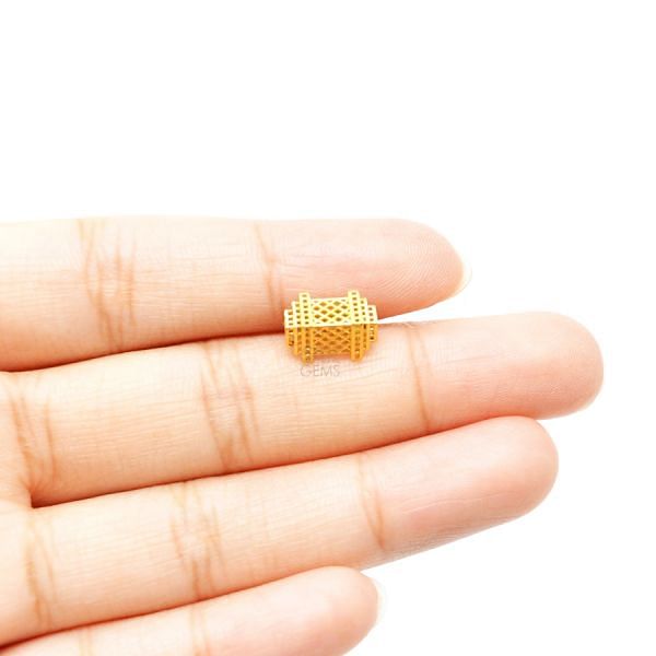 18K Solid Yellow Gold Fancy Shape Textured Finished, 10X6mm Bead, SGTAN-0043, Sold By 1 Pcs.