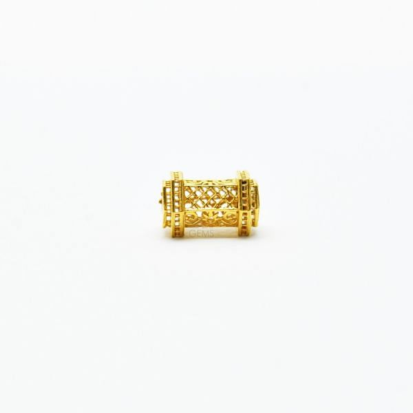 18K Solid Yellow Gold Fancy Shape Textured Finished, 9X6mm Bead, SGTAN-0044, Sold By 1 Pcs.