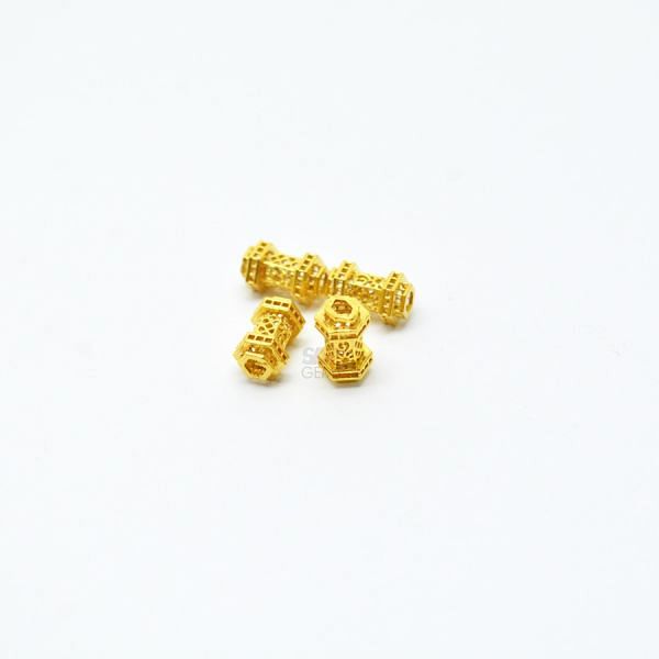 18K Solid Yellow Gold Fancy Shape Textured Finished, 8X4,50mm Bead, SGTAN-0046, Sold By 1 Pcs.