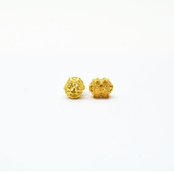18K Solid Yellow Gold Drum Shape Fancy Textured Finished, 8X6mm Bead, SGTAN-0048, Sold By 1 Pcs.
