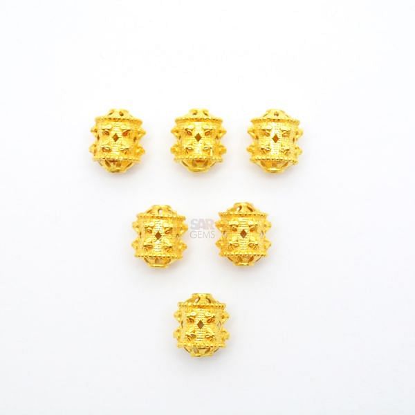 18K Solid Yellow Gold Drum Shape Fancy Textured Finished, 8X6mm Bead, SGTAN-0048, Sold By 1 Pcs.