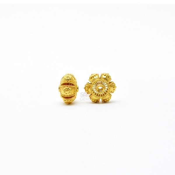 18K Solid Yellow Gold Roundel Shape Fancy Textured Finished,11X7,50mm Bead, SGTAN-0050, Sold By 1 Pcs.