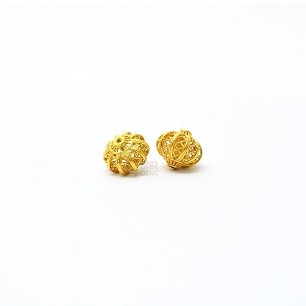 18K Solid Yellow Gold Roundel Shape Fancy Textured Finished,10X8mm Bead, SGTAN-0052, Sold By 1 Pcs.