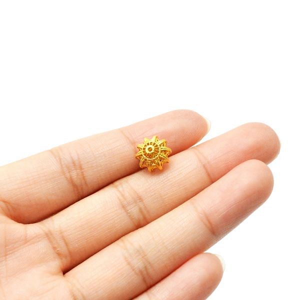 18K Solid Yellow Gold Roundel Shape Fancy Textured Finished,10X8mm Bead, SGTAN-0052, Sold By 1 Pcs.