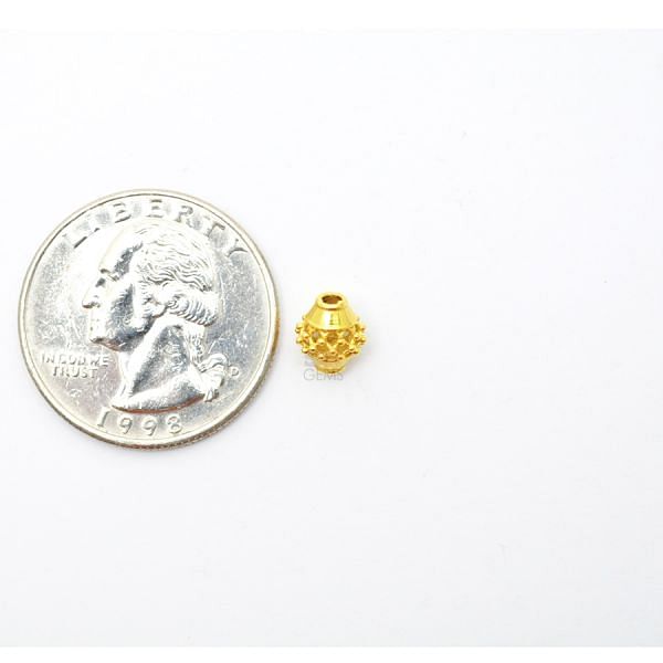 18K Solid Yellow Gold Drum Shape Textured Finished, 7X6mm Size  Bead, SGTAN-0053, Sold By 1 Pcs.