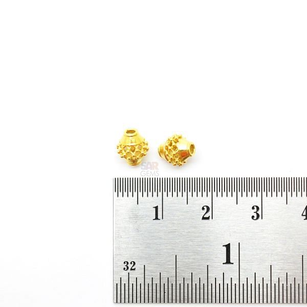 18K Solid Yellow Gold Drum Shape Textured Finished, 7X6mm Size  Bead, SGTAN-0053, Sold By 1 Pcs.