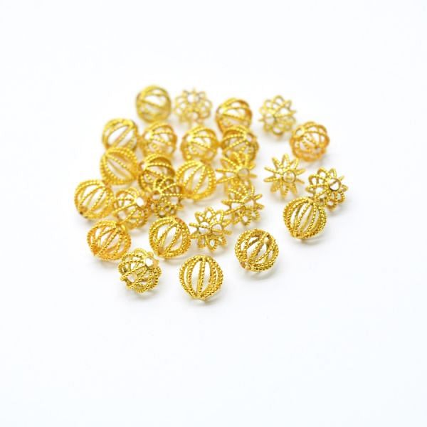 18K Solid Yellow Gold Fancy Round ball shape beads Fancy Finished, 6mm Bead, SGTAN-0054, Sold By 1 Pcs.