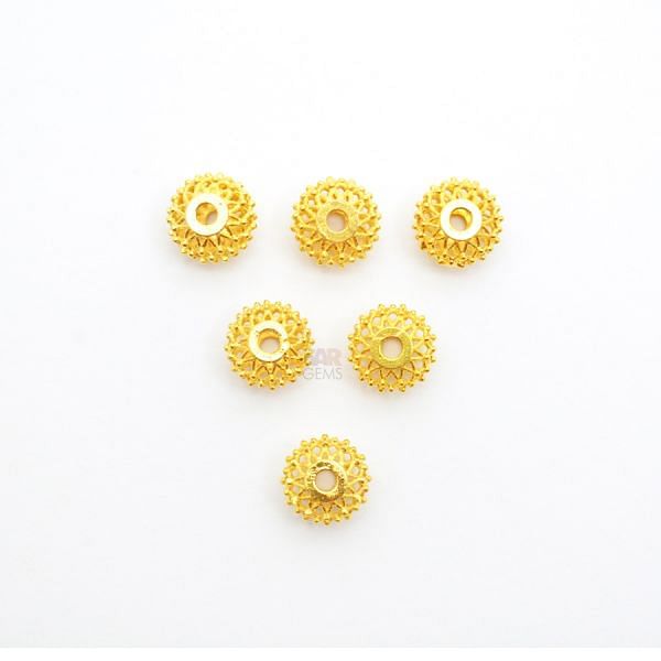 18K Solid Yellow Gold Round Ball Shape Fancy Finished 6mm Bead, SGTAN-0055, Sold By 1 Pcs.