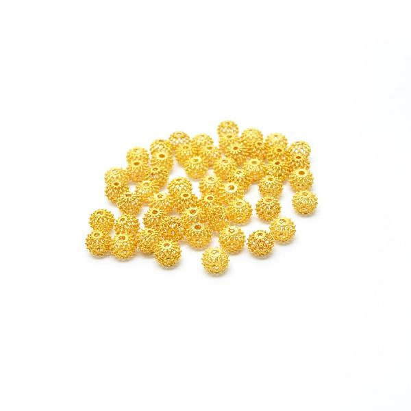 18K Solid Yellow Gold Round Ball Shape Fancy Finished 6mm Bead, SGTAN-0055, Sold By 1 Pcs.