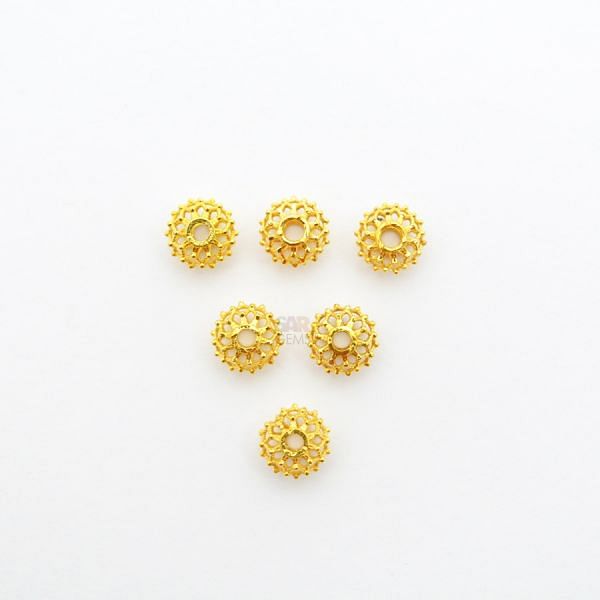 18K Solid Yellow Gold Round Ball Shape Plain Net Finished 5,0X6,0mm Bead, SGTAN-0057, Sold By 1 Pcs.
