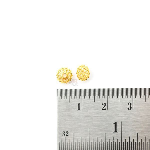 18K Solid Yellow Gold Round Ball Shape Plain Net Finished 5,0X6,0mm Bead, SGTAN-0057, Sold By 1 Pcs.
