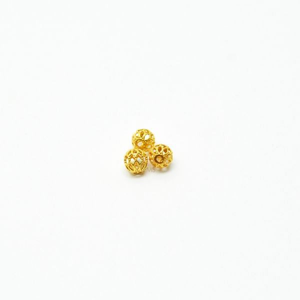 18K Solid Yellow Gold Round Ball Shape Plain Net Finished 5,0mm Bead, SGTAN-0058, Sold By 1 Pcs.