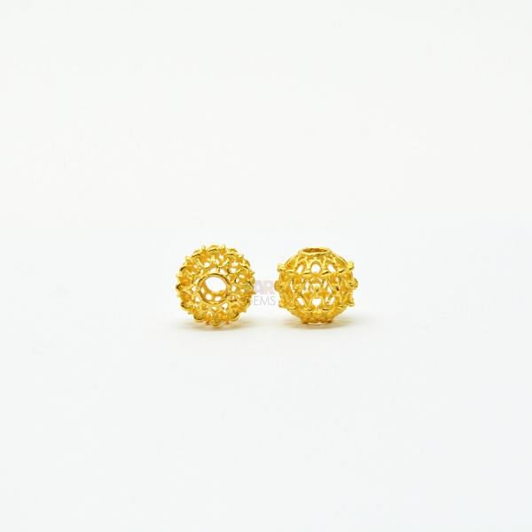 18K Solid Yellow Gold Round Ball Shape Plain Net Finished 6,0X6,5mm Bead, SGTAN-0061, Sold By 1 Pcs.