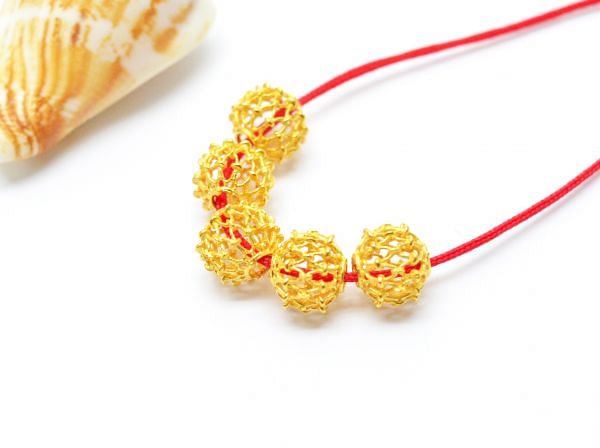 18K Solid Yellow Gold Round Ball Shape Plain Net Finished 6,0X6,5mm Bead, SGTAN-0061, Sold By 1 Pcs.