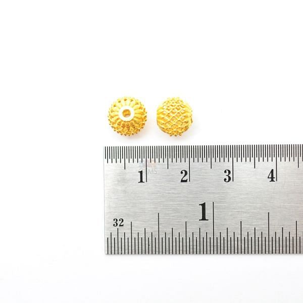 18K Solid Yellow Gold Round Ball Shape Plain Net Finished 8,0X9,0mm Bead, SGTAN-0062, Sold By 1 Pcs.