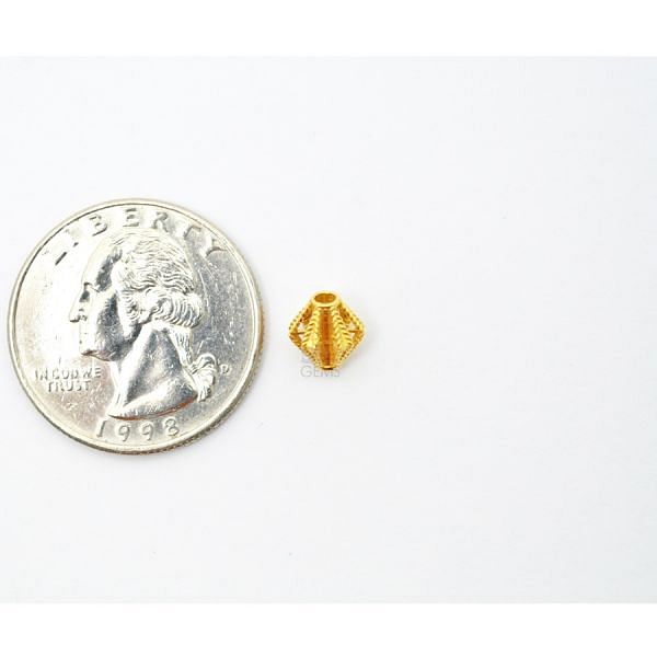 18K Solid Yellow Gold Round Ball Shape Plain Net Finished 7,0X7,0mm Bead, SGTAN-0063, Sold By 1 Pcs.