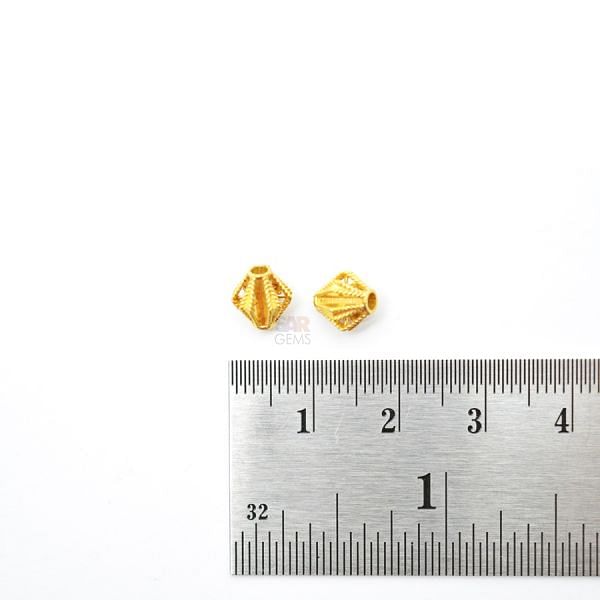 18K Solid Yellow Gold Round Ball Shape Plain Net Finished 7,0X7,0mm Bead, SGTAN-0063, Sold By 1 Pcs.
